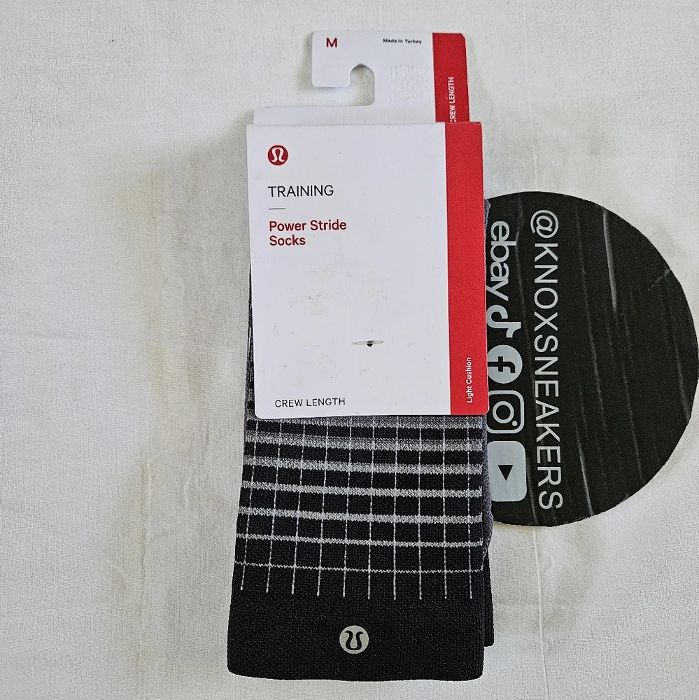 Lululemon Power Stride Crew Socks BLK Black Grey Women's Size Medium 6.5-8.5